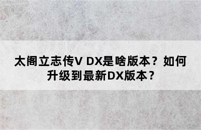 太阁立志传V DX是啥版本？如何升级到最新DX版本？